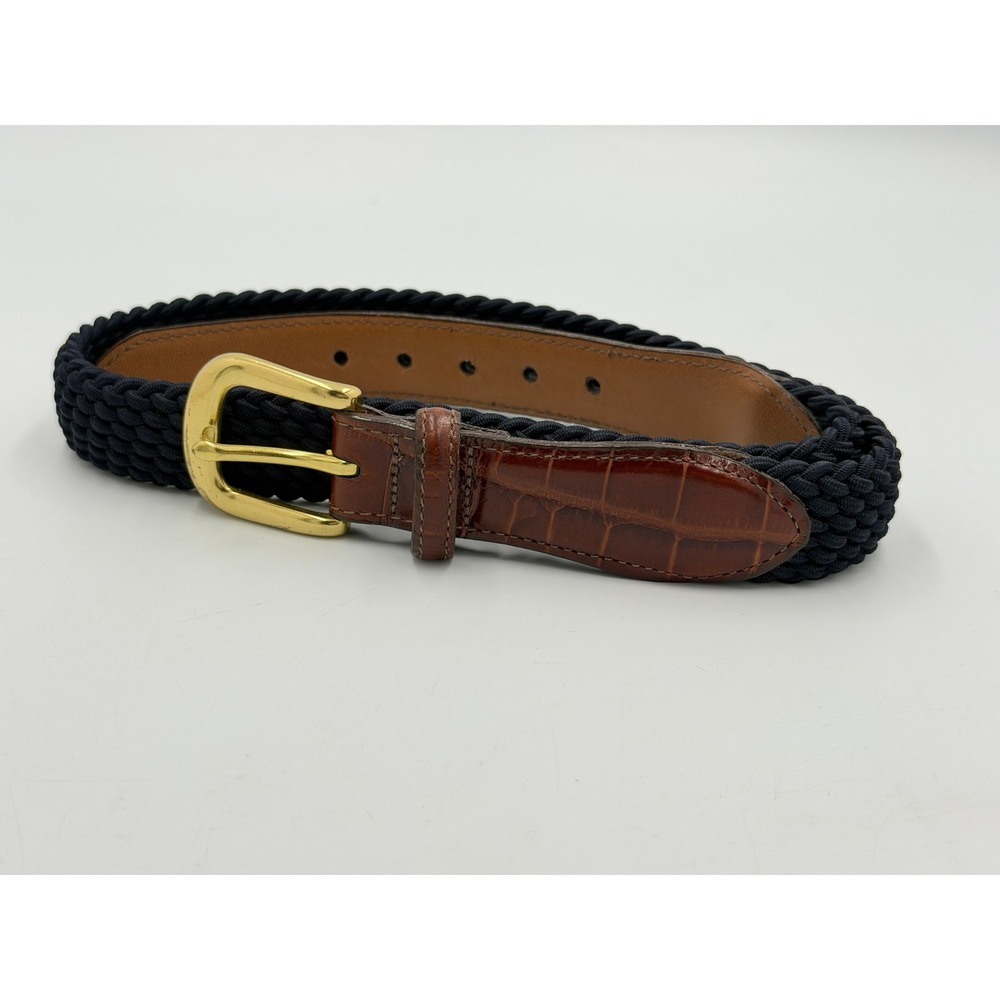 Brighton COMO Braided Woven Belt Mens 30 Navy Brown Leather USA